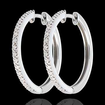 Creole semi pavate din aur alb de 18K - 32 de diamante
