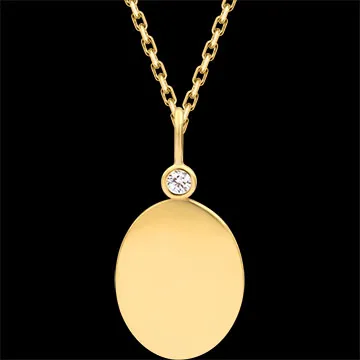 Medalion oval Elodie cu diamante sintetice – Aur galben de 18K