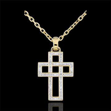 Pandantiv Cruce geometrică diamante - aur galben de 9K