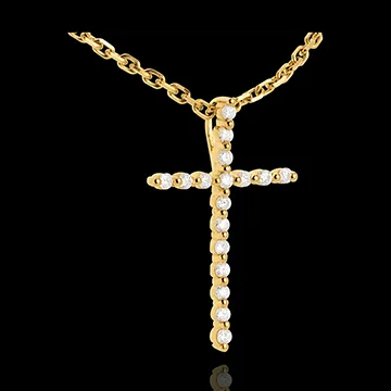 Pandantiv cruciuliţă din aur galben de 18K pavat - 17 diamante