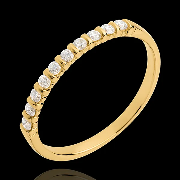 Verighetă din aur galben de 18K semi pavată - fixate în gheruţe şi canale - 10 diamante