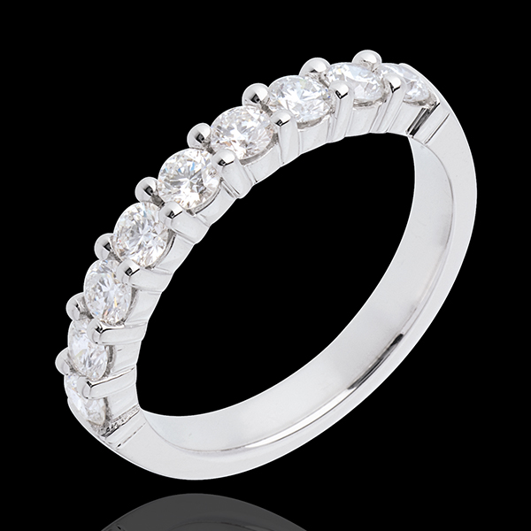 Verighetă din aur alb de 18K semi pavată - fixate în gheruţe- 0.75 carate - 9 diamante