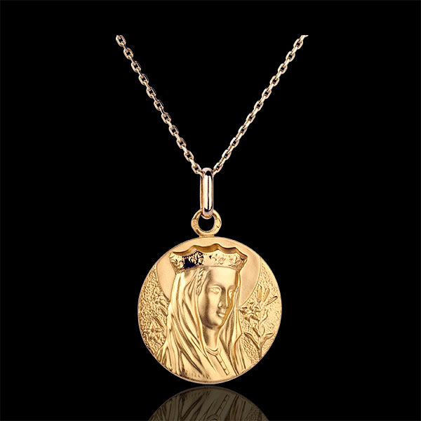 Medalion Fecioară încoronată 20mm - aur galben de 18K