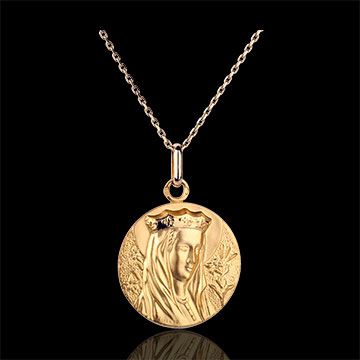 Medalion Fecioară încoronată 20mm - aur galben de 18K