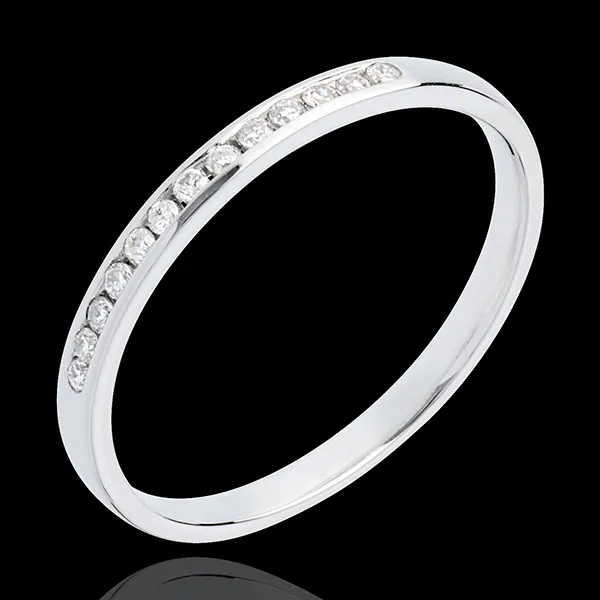 Verighetă din aur alb de 18K semi pavată - setare bară - 13 diamante