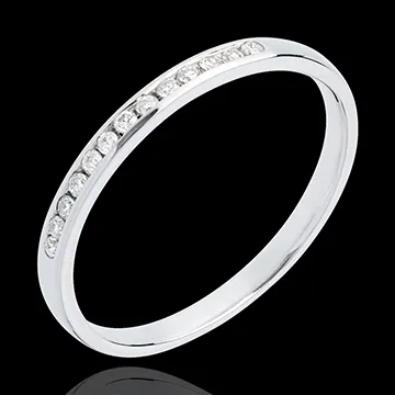 Verighetă din aur alb de 18K semi pavată - setare bară - 13 diamante