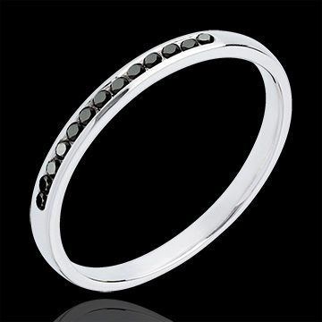 Verighetă aur alb de 18K semi-pavată, diamante negre
