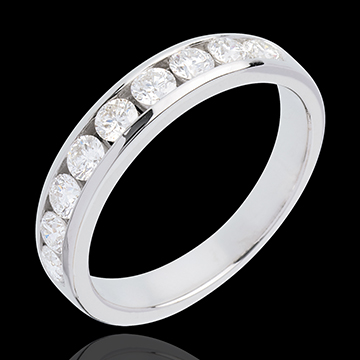 Verighetă din aur alb de 18K semi pavată - setare bară - 0.75 carate - 9 diamante
