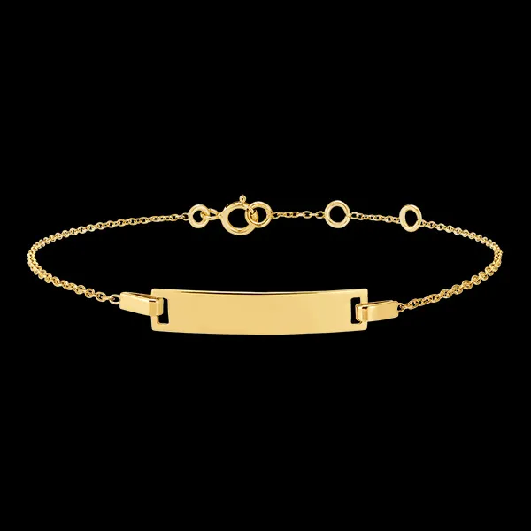 Kinderarmband met graveerbaar rechthoekig plaatje – geel goud 18 karaats