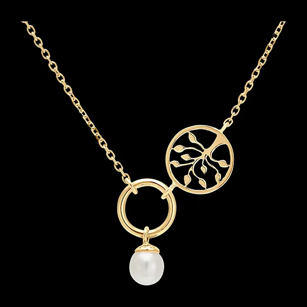 Overvloed ketting - Levensboom - 18 karaat geelgoud en parel
