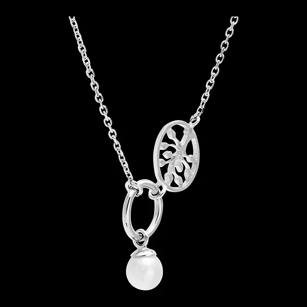 Overvloed ketting - Levensboom - 9 karaat witgoud en parel