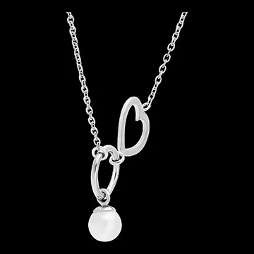 Overvloed ketting - Hart - 18 karaat witgoud en parel