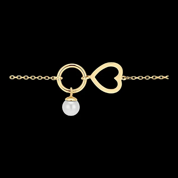 Overvloed armband - Hart - 9 karaat geelgoud en parel