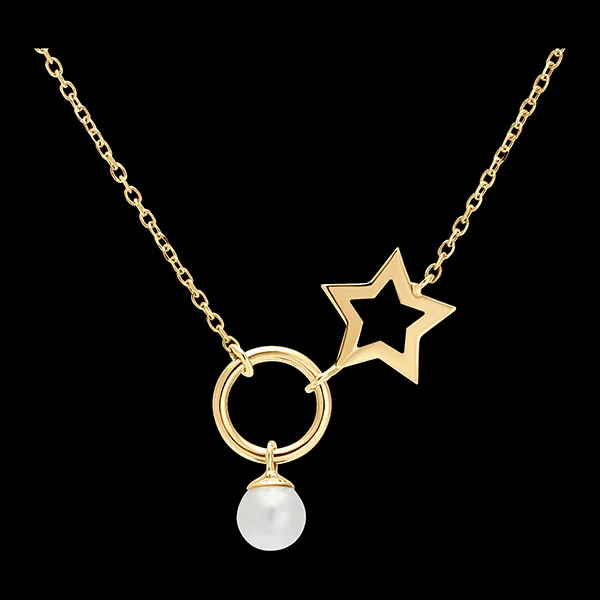 Overvloed ketting - Ster - 18 karaat geelgoud en parel