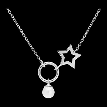 Overvloed ketting - Ster - 9 karaat witgoud en parel