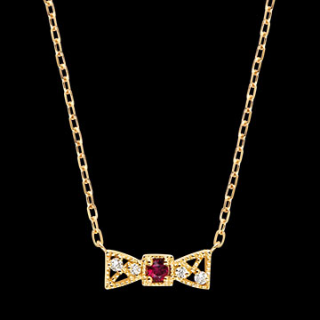 Noélya Ketting – 9 karaat geelgoud, synthetische robijn en diamanten