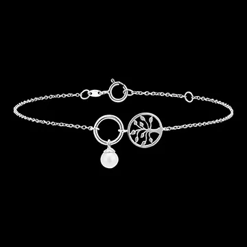 Overvloed armband - Levensboom - 9 karaat witgoud en parel