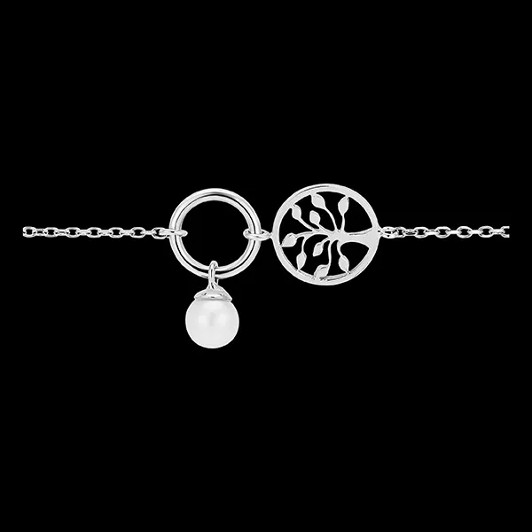 Overvloed armband - Levensboom - 9 karaat witgoud en parel