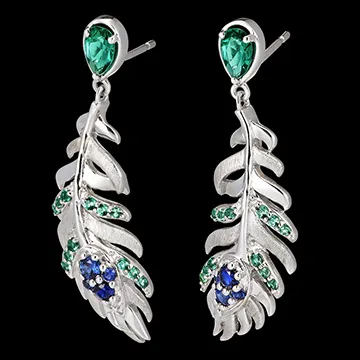 Boucles d'oreilles Panache - Infante - or blanc 9 carats avec saphirs et émeraudes synthétiques 
