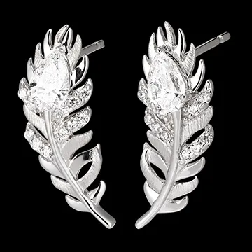 Boucles d'oreilles Panache - Altesse - or blanc 18 carats et diamants synthétiques