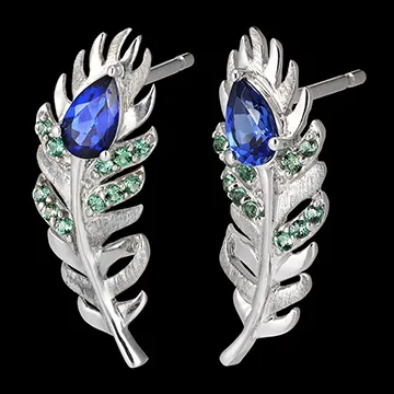Boucles d'oreilles Panache - Altesse - or blanc 18 carats avec saphirs et émeraudes synthétiques