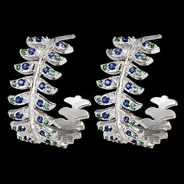 Créoles Panache - Révérence - or blanc 18 carats avec saphirs et émeraudes synthétiques