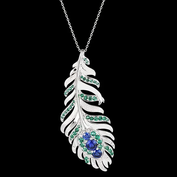 Collier Panache - Altesse - or blanc 9 carats avec saphirs et émeraudes synthétiques