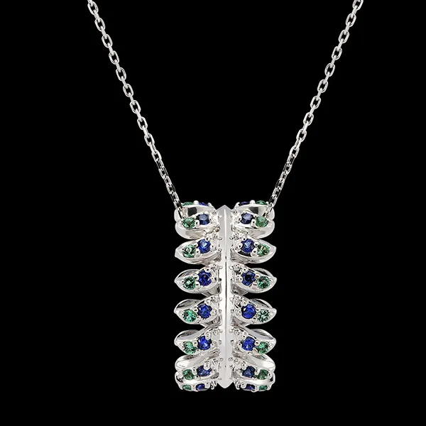 Collana Panache - Révérence - Oro bianco 18 carati con zaffiri e smeraldi sintetici