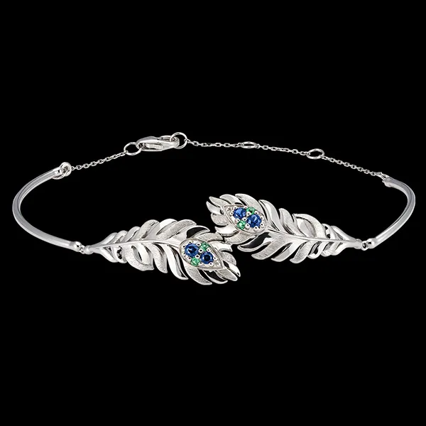 Bracelet Panache - Signature - or blanc 9 carats avec saphirs et émeraudes synthétiques