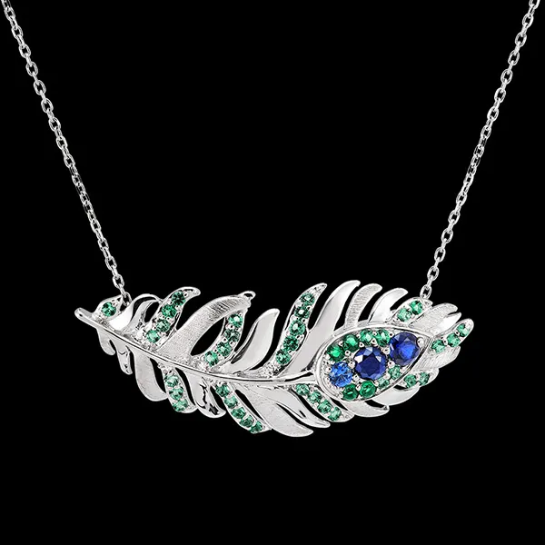 Collier Panache - Signature - or blanc 18 carats avec saphirs et émeraudes synthétiques