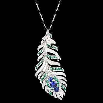 Collier Panache - Altesse - or blanc 18 carats avec saphirs et émeraudes synthétiques