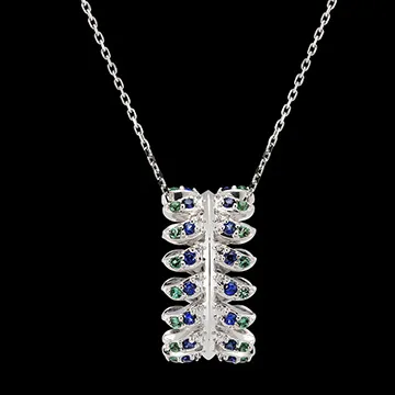 Ketting Panache - Révérence - Witgoud 9 karaat met synthetische saffieren en smaragden
