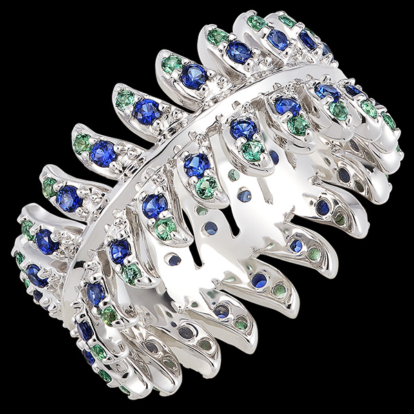 Panache Ring - Révérence - White gold 18 carats with synthetic sapphires and emeralds
