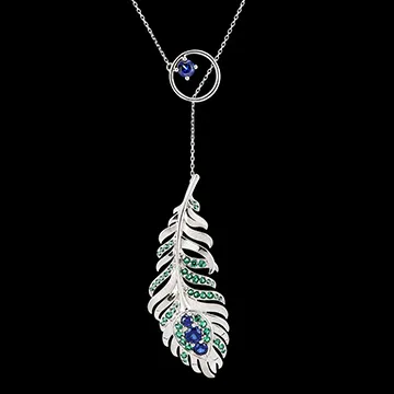 Panache Necklace - Sautoir - White gold 9 carats with synthetic sapphires and emeralds