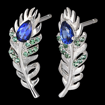 Panache Earrings - Altesse - White gold 9 carats with synthetic sapphires and emeralds