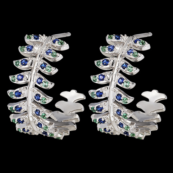 Panache Hoops - Révérence - White gold 9 carats with synthetic sapphires and emeralds