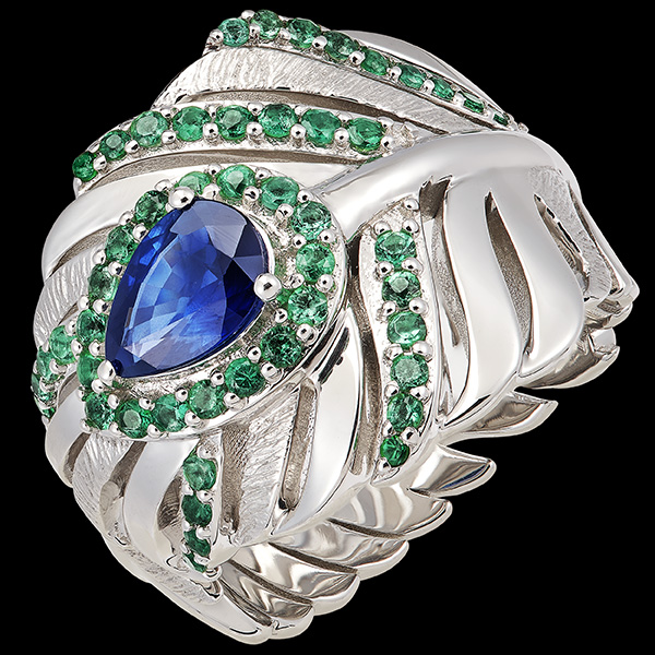 Panache Ring - Impériale - White gold 9 carats with synthetic sapphires and emeralds