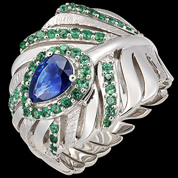 Panache Ring - Impériale - White gold 9 carats with synthetic sapphires and emeralds