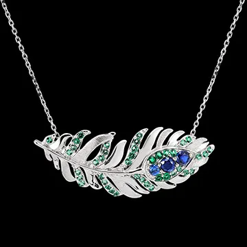 Ketting Panache - Signature - Witgoud 18 karaat met synthetische saffieren en smaragden