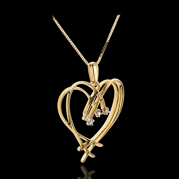 Pandantiv Inimă scânteie - 4 diamante - aur galben de 18K