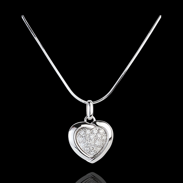 Pandantiv Sweet Heart din aur alb de 18K pavat - 18 diamante - 0.2 carate