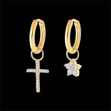 Un par de pendientes Combinados en oro amarillo 9 quilates