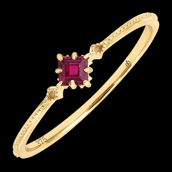 Norée Ring – 9-karätiges Gelbgold (375/1000), synthetischer Rubin