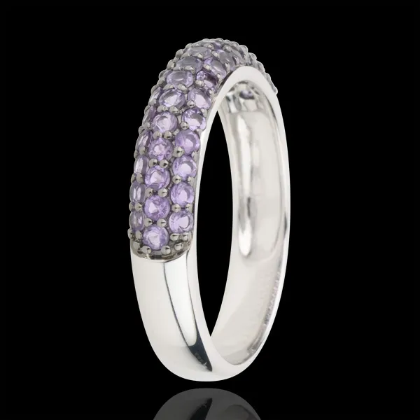 Ring Paradiesvogel - Dreierreihe - Weißgold und Amethyst