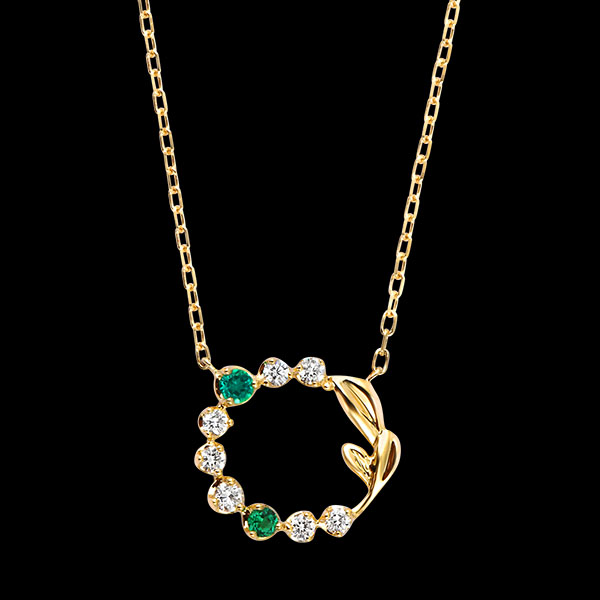 Collier Florelia – 9-karätiges Gelbgold, Smaragde und synthetische Diamanten