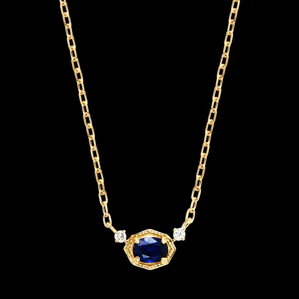 Ysolde Halskette – Gelbgold 9 Karat, Saphir und synthetische Diamanten