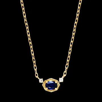 Ysolde Halskette – Gelbgold 9 Karat, Saphir und synthetische Diamanten