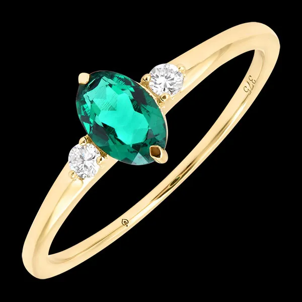 Nerea Ring – 9-karätiges Gelbgold, synthetischer Smaragd und Diamanten