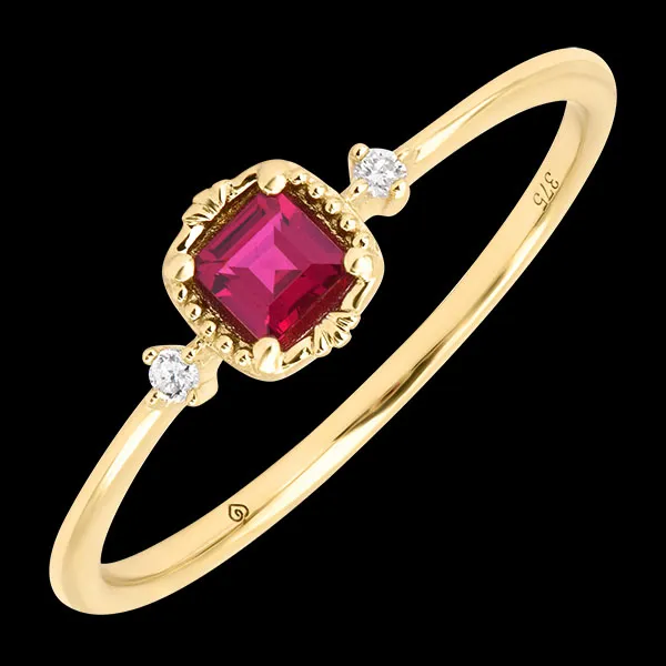 Garance Ring – 9-karätiges Gelbgold, Rubin und synthetische Diamanten