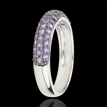 Ring Paradiesvogel - Dreierreihe - Weißgold und Amethyst